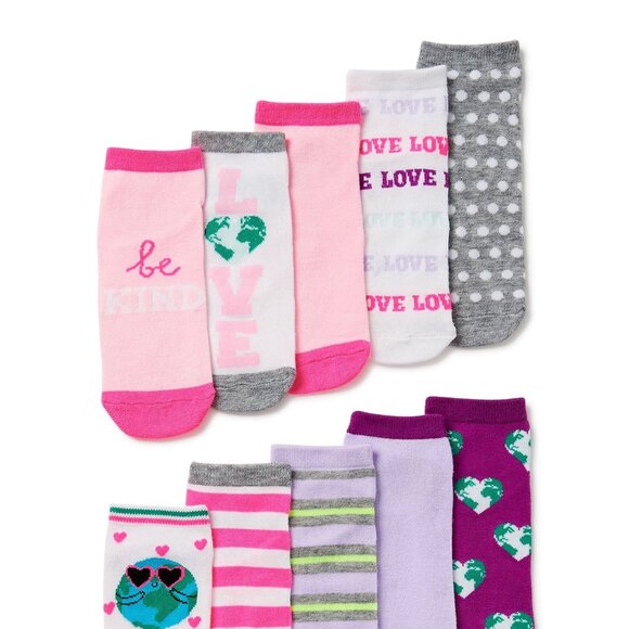 Girls Go Green Earth - Low Cut Socks, 10 Pack - Styles & Colors Vary - NWT - Picture 2 of 3